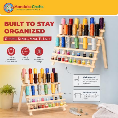 Mandala Crafts 60 Spool Thread Rack Sewing Embroidery Thread Holders - color: Natural