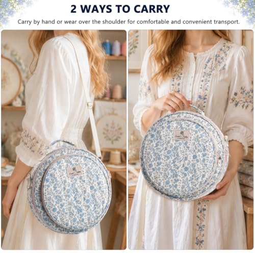 MYBAGZING Embroidery Bag, Hoop Storage Organizer up to 11" for Cross Stitch - color: Blue Flower