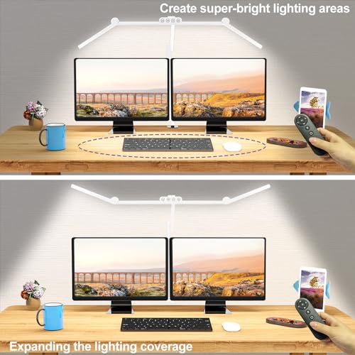 Micomlan Architect Desk Lamp with Clamp, Led Desk Lamp for Home Office with Remote Control, 24W Bright Dimmable Computer Light with Atmosphere Lighting Adjustable Table Light(Remote) - color: Light White
