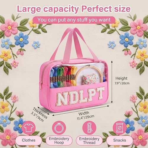 Needlepoint Project Bag Sewing Gifts Embroidery Sewing Bag Craft Storage Organizer NDLPT Clear Zip Pouch Bag - color: Pink, size: Cuboid-L