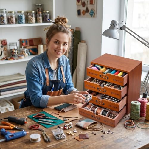 Wesiti Wooden Desk Organizer, 5 Drawers, Vintage Makeup Cabinet, Brown - color: Brown, size: 5 Drawers