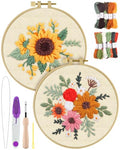 ERKOON Punch Needle Kit Adults Beginners, 2 Pcs DIY Easy Flower Embroidery Set for Starter Art Craft, Needling Punching Project with Patterns, Tools, Yarns, Hoop, Instruction (Colorful Flowers) - color: Colorful Flowers
