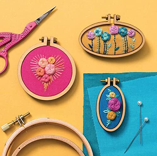 Tiny Round Wooden Embroidery Hoop Frame Kit Miniature Hoops Jewelry DIY Mini Oval Hoop Necklace Brooch Hoop Succulents Pendant Gift (Set of 12)