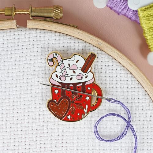 Caterpillar Cross Stitch Needle Minder - Hot Chocolate for Cross Stitch, Sewing, Embroidery and Needlework Accessories, Enamel and Magnetic