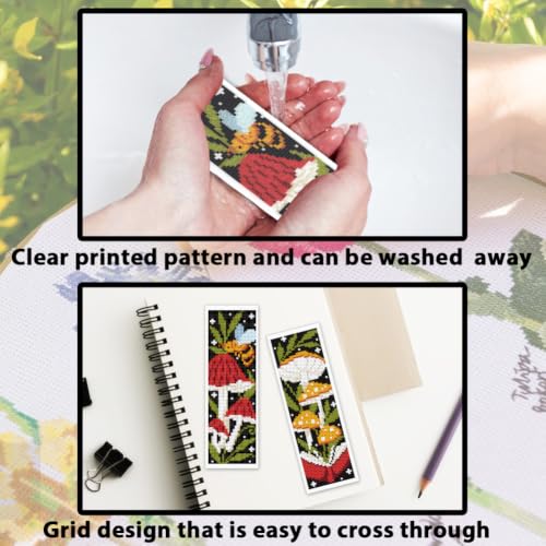 ACRNIGHEET 6PCS Cross Stitch Bookmark Kit for Beginner Stamped Cross Stitch Kits for Adults Mushroom DIY Tassel Embroidery Bookmark Kits Needlepoint Kit with Instructions Craft Gift 8.5''x3'' 11CT - style: Mushroon Animals with Tassel