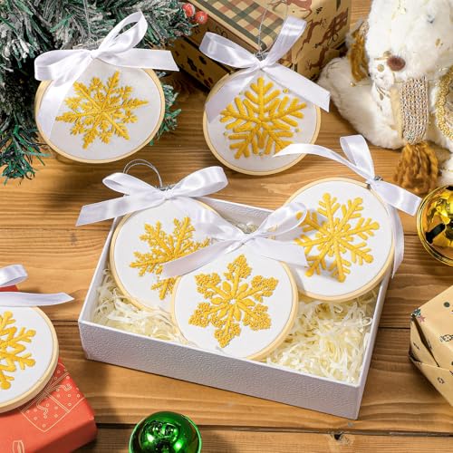Roowest 6 Sets Christmas Embroidery Kits Snowflake Ornament DIY,Gold - color: Gold