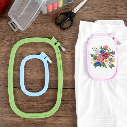 3 Pack 3 Size Square Embroidery Hoops, Plastic Cross Stitch Hoop, Reusable Embroidery Hoop for DIY Sewing Project(Multi Color)