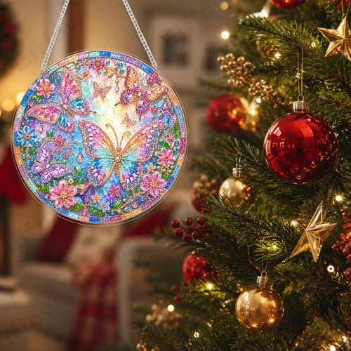 Eiflow Acrylic Diamond Art Hanging Kit for Adults Butterfly, DIY Diamonds Painting Door Hanger Ornament Kit Crystal Diamond Art Painting Wall Window Hanging Pendant - color: Butterflies