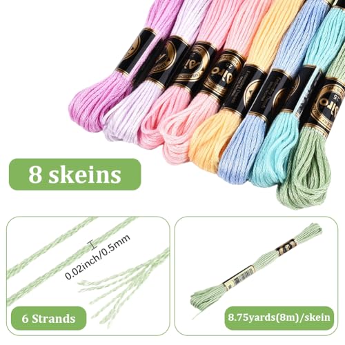 8 Skeins 6 Strands Colorful Embroidery Floss Variegated Candy Color Friendship Bracelet String Polyester Cross Stitch Thread Yarn Threads Bulk for Hand Sewing Craft Bracelets Making Knitting - color: Candy Color, size: 70 Yards