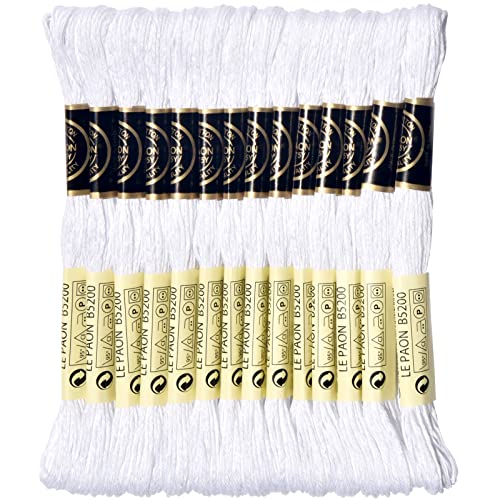 LE PAON Embroidery Floss, 14-Pack Six Strands 100% Long Staple Cotton Embroidery Thread, 8.7-Yard，Color Number：B5200,Snow White - color: B5200