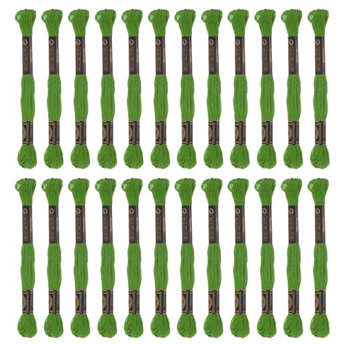 HARFINGTON 24 Skeins Embroidery Floss 8m Each Egyptian Long Fiber Cotton Cross Stitch Thread 26S/2x6 for Embroidery Projects Bracelet, Green - color: Green