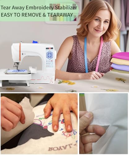 Tear Away White Embroidery Stabilizer Roll 1.8oz Medium Weight 12"x25 Yards Pre-Cut Stabilizing Backing ，Backing Fabric Cut into Variable Sizes, for Machine Embroidery and Hand Sewing - size: 12"