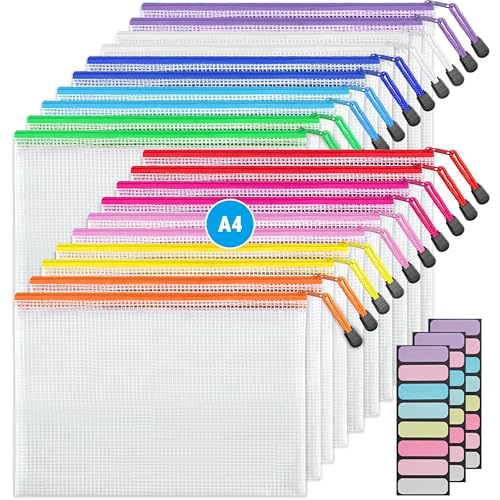 JARLINK A4 20pcs Mesh Zipper Pouch Bag, Waterproof Zipper Pouch for Storage - size: A4-20pcs-Assorted