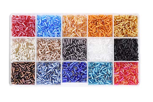 Mandala Crafts 2X6mm Rainbow Combo Beadwork Twisted Bulge Glass Seed Beads - color: Rainbow Combo, size: Twisted Bulge 2 X 6mm