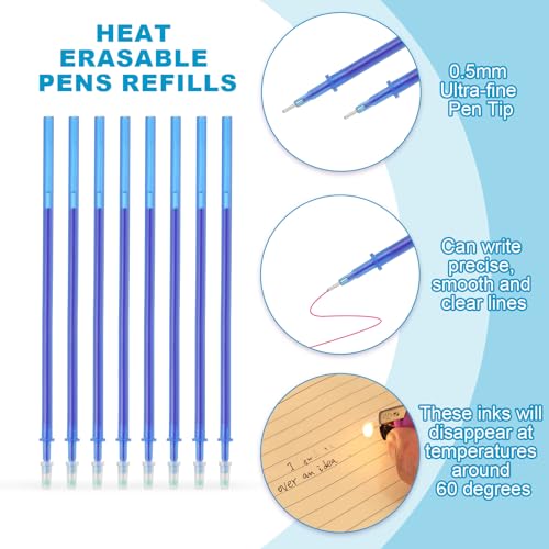 PATIKIL 24 Pcs Erasable Gel Pens Refills, 0.5mm Heat Erasable Pens Refills for Fabric Disappearing Ink Fabric Marking Pen for Sewing Quilting Writing, Blue Ink - color: Blue