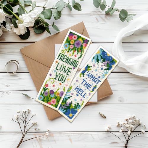ORIGACH 6 Set Flowers Sayings Cross Stitch Bookmark Kit for Beginner - style: Flowers Sayings