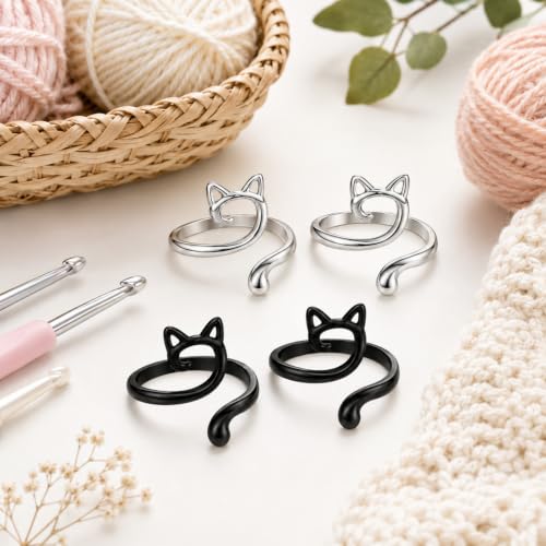 4Pcs Crochet Ring for Finger Adjustable Yarn Tension Ring Knitting Loop Yarn Guide Thimbles Holder Crochet Accessories and Gadgets Gifts for Crocheters Women Mom