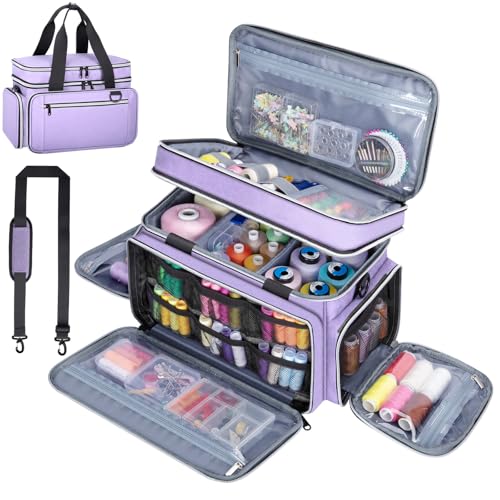 Anitor Sewing Supplies Organizer, Double Layer Sewing Storage Organizer - color: PalePurple, size: Medium
