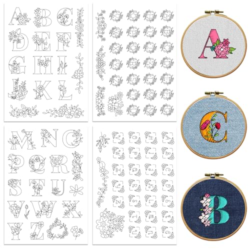 Peacoblue Alphabet Floral Stick and Stitch Embroidery Patterns - color: Alphabet Floral Wreath