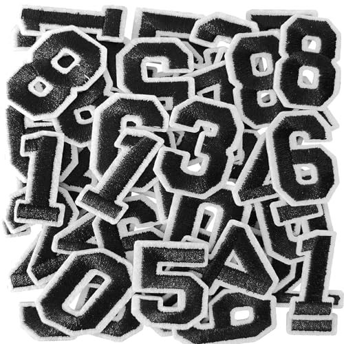50 Pcs Iron on Numbers Patches for Fabric Tote Bags Hats Clothing Black - color: Black, size: Numbers Only