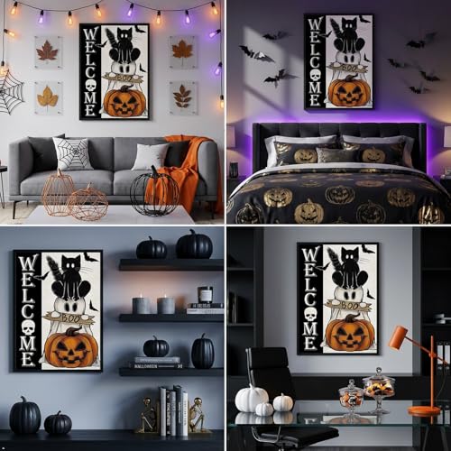 VIGEGU Halloween Stamped Cross Stitch Kits for Adults Beginners 12x16 inch - color: Black Cat Ghost Cross Stitch