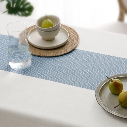 Softalker Outdoor Linen Rectangle Tablecloth with Tassel, 55 x 70 Inch - color: Blue Stripe, size: 55" x 70" (Rectangular)
