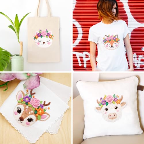 ORIGACH 6 Pack Animals & Floral Crown Embroidery Kit for Beginners - style: Animals & Floral