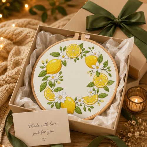 Nuberlic Embroidery Kit for Beginners Adults with Lemon Pattern - color: Lemon