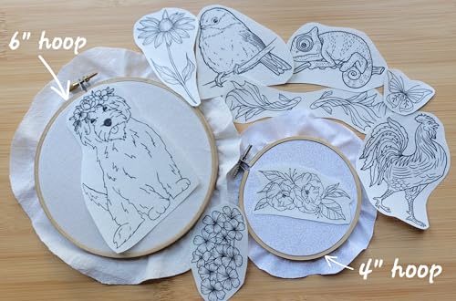 Water Soluble Embroidery Patterns Stabilizers, Stick and Stitch Embroidery Transfers Paper Tear Away Embroidery Stabilizer with Fun Designs for Stitching, Flowers and Animals (woof) - color: woof X2