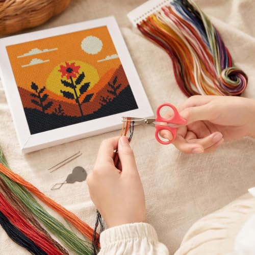 Sunset Floral Landscape Stamped Cross Stitch Kits for Adults with Framed - color: DKJ029