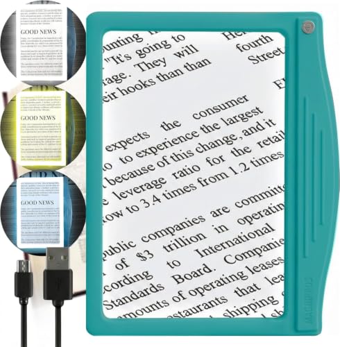 MagniPros 5X Rechargeable LED Page Magnifier with 3 Color Light Modes-Aqua - color: Aqua