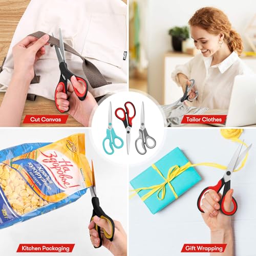 Scissors, Niutop 8" All Purpose Scissors Heavy Duty Ergonomic Comfort Grip Craft Shears Sharp Scissors for Office Home Household Sewing High/Middle School Students Teacher Art Craft DIY Supplies - color: Black/Grey/Aqua