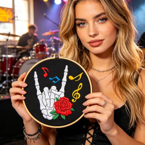 ORIGACH 4 Sheets Rock & Roll Water Soluble Embroidery Patterns Stabilizers - color: Rock & Roll