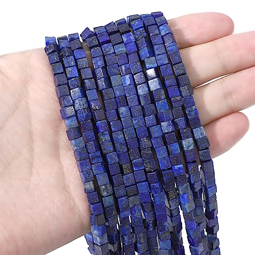 BEADIA Natural Lapis Lazuli Square Stone Beads 4x4mm 85pcs Cube Loose Semi Gemstone Beads for Jewelry Making Design - color: Lapis Lazuli