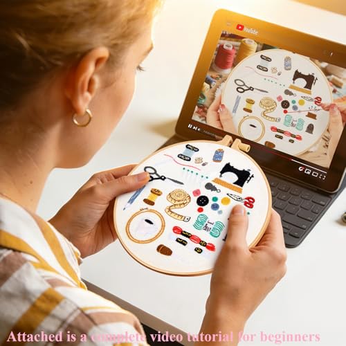Crafmanoe Hand Embroidery Kits for Beginners Adults, Crewel Embroidery DIY Kits, Stamped Cross Stitch Kits for Beginners Adults Craft Kits for Women, Entire Set of Embroidery Supplies & Video Tutorial - color: H1075, size: 8Inch
