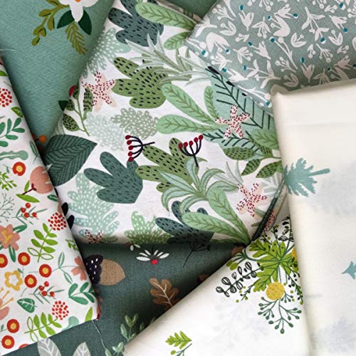 7pcs Cotton Craft Fabric Bundle 18" x 22" Pre-Cut Quilt Squares Fat Quarters Quilting Fabric for Sewing Crafting Patchwork DIY Scrapbooking Nut Green - color: Nut Green