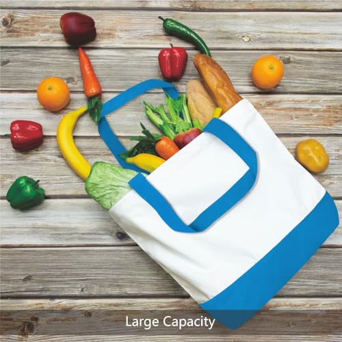 TOPDesign 1-Pack Super Strong Large 12oz Cotton Canvas Tote Bag, Reusable Grocery Shopping Cloth Bag, Fashionable Two-Tone Tote for Crafts, DIY Your Creative Designs - color: Ocean Blue/White
