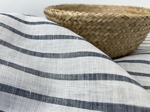 100% Linen Fabric – Lightweight Prewashed – Horizontal Stripe Patterns – Precut Style – Soft & Breathable – 52” Width – by The Linen Lab (Navy 4597, 3 Yard pre Cut) - color: Navy 4597, size: 3 yard pre cut