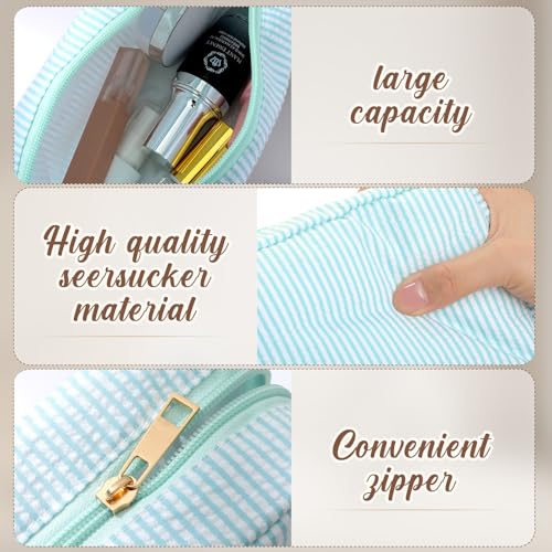 Sanwuta 10 Pcs Seersucker Cosmetic Bag Seersucker Makeup Bag Women Stripe Large Travel Toiletry Organizer Preppy Storage Pouch for Embroidery Wedding Bridesmaid Bride Mom (Mint Green) - color: Mint Green