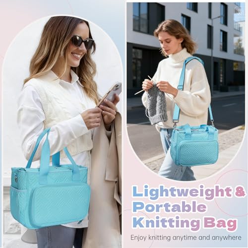 Dadanism Crochet Bag Organizer, Yarn Bag with Handle & Shoulder Strap - color: Blue