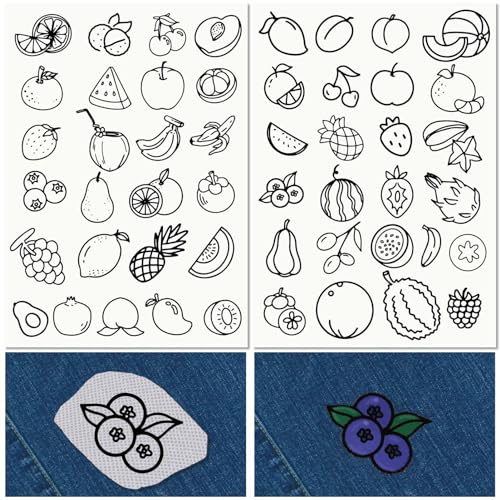 CRASPIRE Fruit Water Soluble Embroidery Stabilizers Hand Sewing Stick and Stitch Transfers Paper Wash Away Pre-Printed Self Adhesive Patterns for Bags Cloth Sewing Lovers Beginner Needlework - style: Fruits