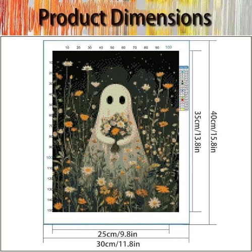 Ghost Flower Stamped Cross Stitch Kits for Adults Beginners 12x16 inch - color: ghost Cross Stitch