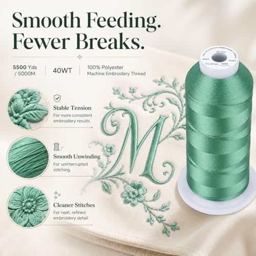Simthread 5000M 40WT Polyester Embroidery Thread, Dark Seafoam S050 - color: DarkSeafoamS050