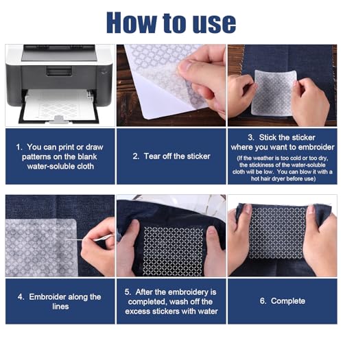 Sashiko Kit, Soluble Sashiko Stencil Sashiko Thread and Needles Embroidery Sashiko Patterns Sashiko Mending Washable Stencil for Beginners Sewing Craft