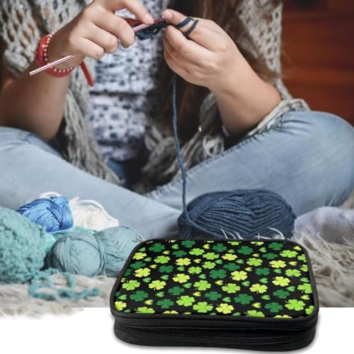 Kathyboom Empty Crochet Hook Case Green Irish Leaves Crochet Hook Organizer Case Stand Up-Corchet Organizer - Crochet Hook Holder for Crochet Needles, Crochet Accessories - color: Green Irish Leaves01