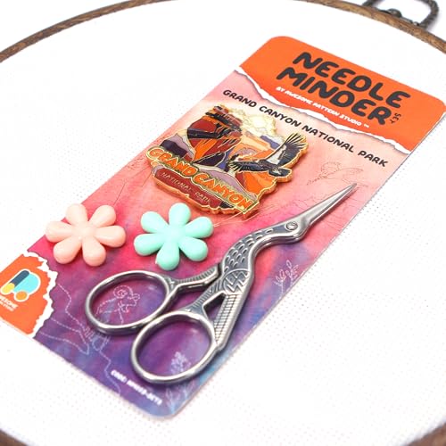 Awesome Pattern Studio Needle Minder Set - Grand Canyon National Park Magnetic Needle Minder + 2 Needle Threaders + Crane Scissors. Enamel Pin for Cross Stitch, Embroidery and Craft - size: Grand Canyon Modern Design - SET #2