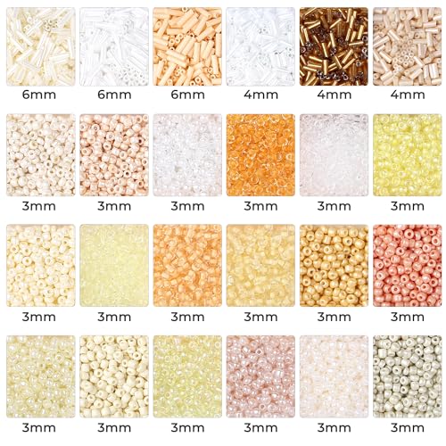 7500Pcs White Glass Seed & Tube Bugle Beads Kit for Embroidery and Craft - color: B-White