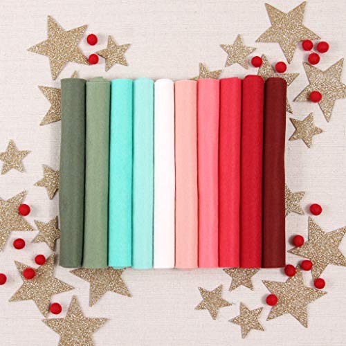 Wool Felt, 10 pcs 12"x18" in Christmas Holiday Colors, 1 mm Thick, Soft & Pliable, Wool Blend Felt, Winter Mint 12"x18"