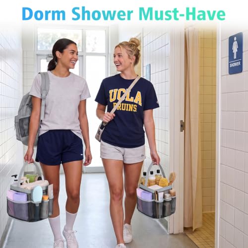 EUDELE Mesh Shower Caddy Portable for College Dorm Room Essentials, Shower Caddy Dorm with 9-Pocket Large Capacity for Beach, Swimming, Gym, Camping, Travel essentials - color: Black-Grey