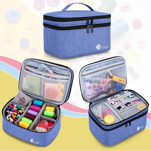 Luxja Double-Layer Large Sewing Organizer, Dark Blue - color: Dark Blue, size: Large